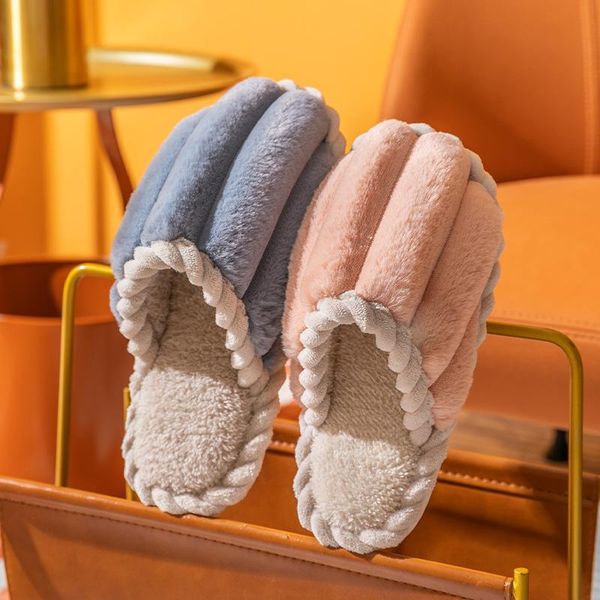 

slippers 2021 autumn winter men for home indoor floor shoes warm plush candy color women soft pantuflas, Black