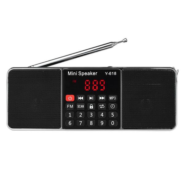 

y-618 mini fm radio digital portable dual 3w stereo speaker mp3 audio player high fidelity sound quality w/ 2 inch display scree