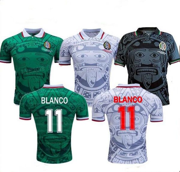 

retro edition jersey world cup mexico home blue soccer shirt away white short sleeved football uniforms, Black;yellow