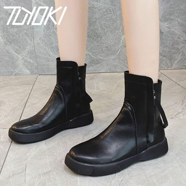 

boots tuyoki women ankle real leather round toe woman winter shoes fashion cool short ladies footwear size 35-39, Black