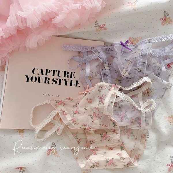 

women's panties japanese style women's underwear chiffon fabric small floral two sides hollow out sweet cute bow ladies, Black;pink