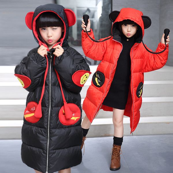 

2021 new children duck down jacket mouse ears with russian hood coats fashion girls winter clothes for 4-13 kukm, Blue;gray