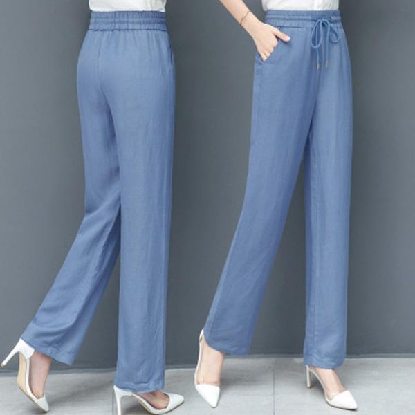 

women's pants & capris spring casual solid woman's tencel trousers elastic high waist loose ladies full length female plus size wi, Black;white