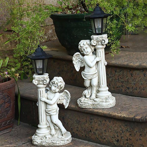 Lâmpadas de grama Coluna Romana Estátua Angel Jardim Figurine Esculturas Lâmpada de Energia Solar Animais Levados Animalesc Escultura #tg