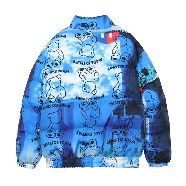 

Hip 2021 New Hop Color Block Thick Parka Men Streetwear Tie Dye Bear Graffiti Coats Winter Harajuku Jacket Outwear AMPE, Black