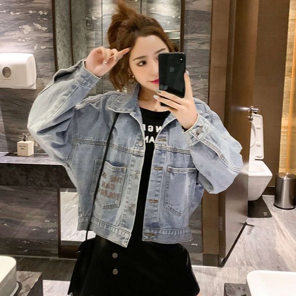 

cool denim women's fashion back letter 2020 spring and embroidery autumn new korean loose jacket, Black;brown
