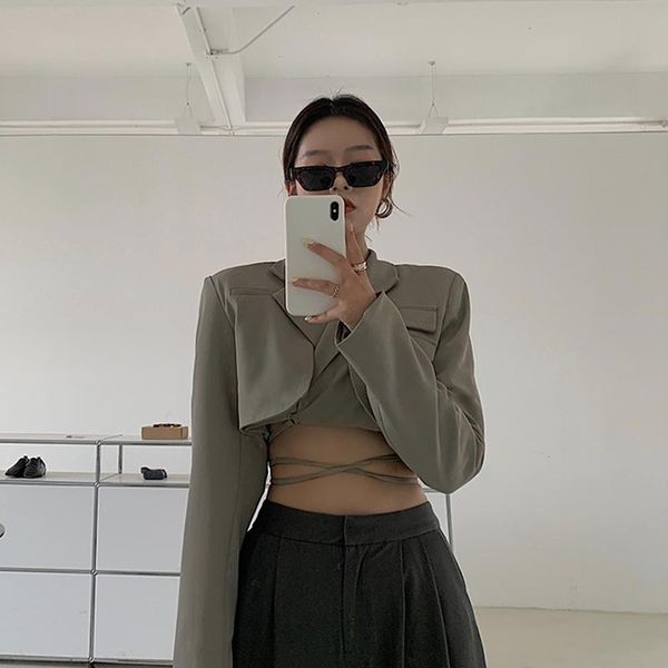 

women's suits & blazers hollow out cross blazer for women notched long sleeve casual short female fashion clothing 2021 style, White;black