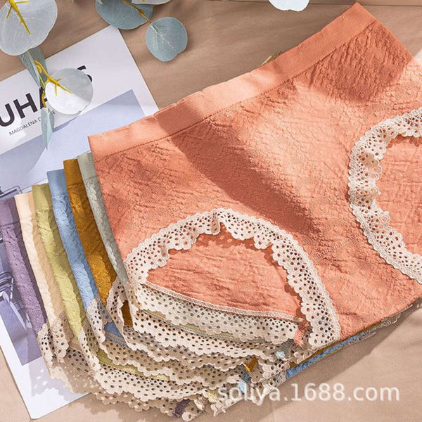 

lace girl's middle waist triangle graphene antibacterial pure cotton bottom grade youth lady's underwear no trace, Black;white