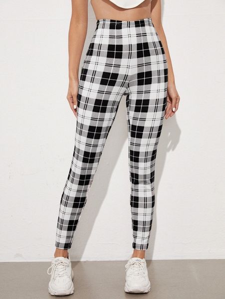 

high waist plaid leggings 45rl#, Black
