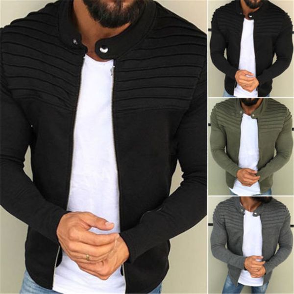 

autumn winter male slim fit long sleeve jacket men zipper solid jackets warm cotton coat kg-88, Black