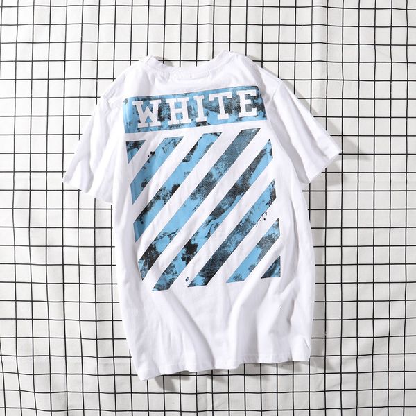 

the new wave 2019 new oil painting printing stripe high street fashion brand short sleeve t-shirt for boys and girls, White;black