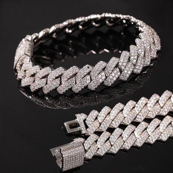 

new arrival personalized gold bling diamond mens cuban link chain bracelet iced out cubic zirconia curb wristband chains jewelry for guys, Black