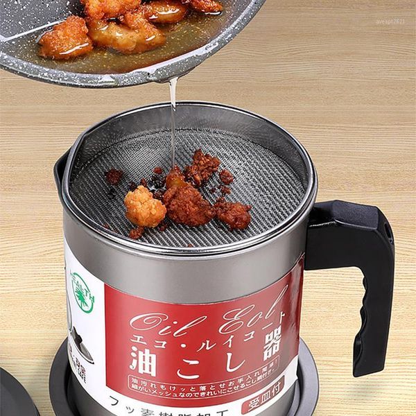 

storage bottles & jars 1.4l large capacity oil filter pot 304 stainless steel lard tank bottle with lid kitchen tools