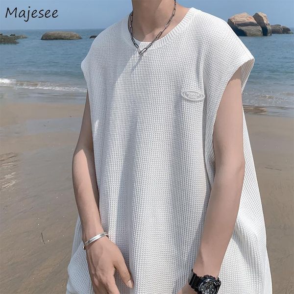 

men's vests summer sweater men solid white oversize simple fashion spliced knitted knitwear sleeveless male casual harajuku loose, Black;white
