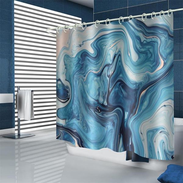 

curtain marble pattern thick waterproof wind-proof polyester bathroom shower curtains hooks set for home decor