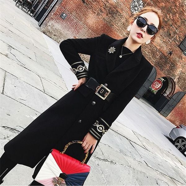 

2021 new high-end black korean long winter fine fashion outwear female wool coat b624 z91c