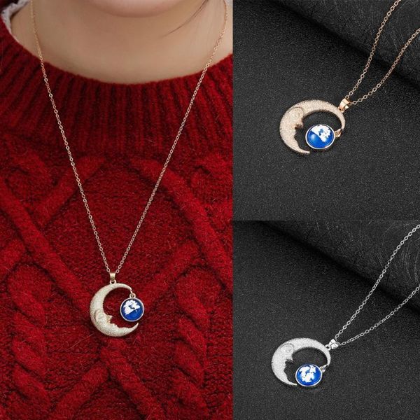 

pendant necklaces chic frosted moon necklace blue sky white cloud resin round hanging gold chain link for women sweater jewelry, Silver