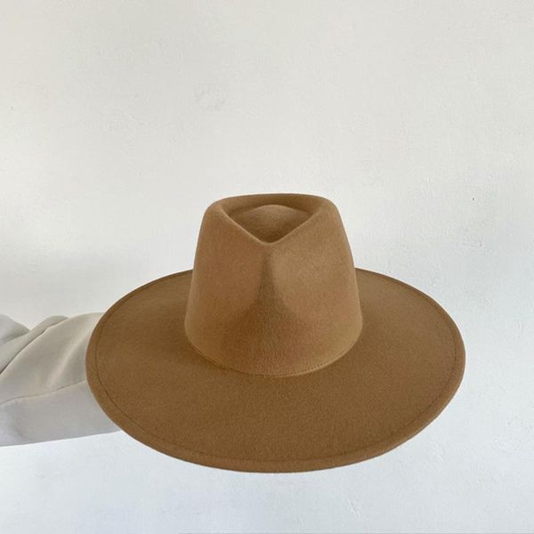 

stingy brim hats australian 100% wool felt for women fashion high big wide quality fedora hat casual panama khaki black, Blue;gray