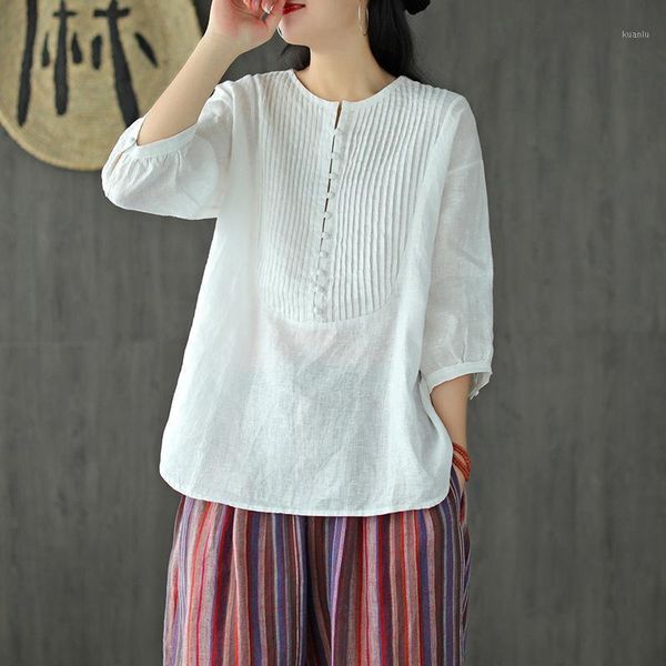 

women's blouses & shirts nini wonderland autumn linen shirt 2021, White