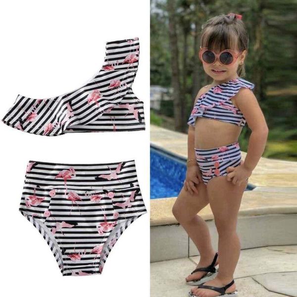 

toddler infant baby girls oblique shoulder swimwear floral swimsuit swimming sunsuit clothes beachwear 6m-4t, Black