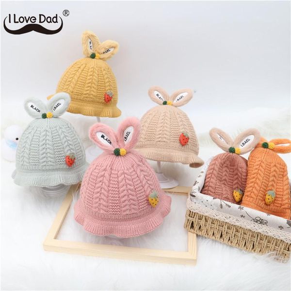 

caps & hats baby winter hat with ears strawberry solid color boys girls knitted beanies cap for kids soft warm autumn, Yellow