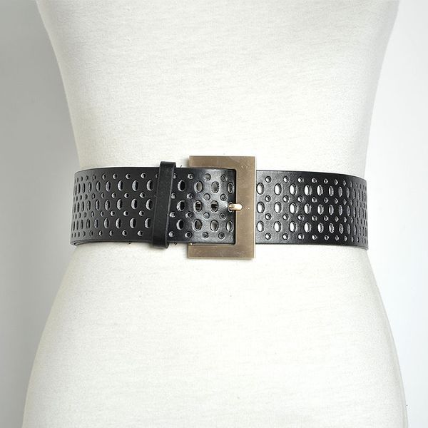 

fashion new hollow wide women's versatile pin buckle imitation leather belt auzw, Black;brown