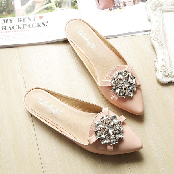 

slippers womens sandals flat mules shoes women rhinestone slides female designer luxury 2021 crystal, Black