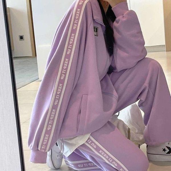 

gym clothing thin sports suit women korean loose sweatshirt student jacket casual trousers two-piece autumn winter running clothes, White;black