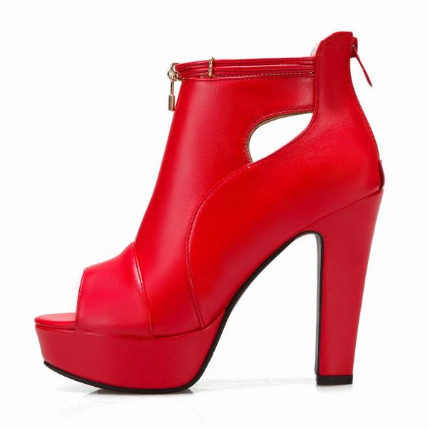 

sandals summer women clear heels fashion yellow red back zipper peep toe waterproof chunky consice 34-48, Black