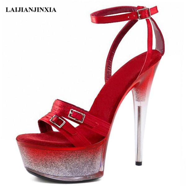 

dress shoes open toe mature platform sandals red gladiator pole dance fetish 15 cm high heels women nightclub model party, Black