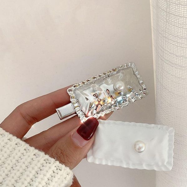 

hair clips & barrettes korean pearls geometric headwear metal spray paint sweet hairpins daily wild side clip accessorie, Golden;silver