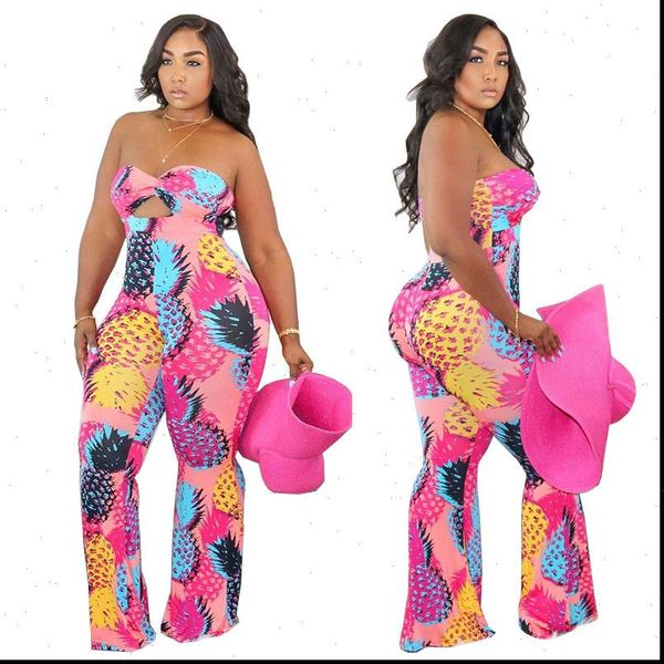 

arrivals colorful fruits print womens jumpsuit ladys plus size strapless hollow out skinny backless clubwear romper, Black;white