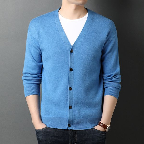 

sweaters knit autumn and winter ted cardigan men's solid color v-neck long sleeve single breasted wool middle-aged youth fashion coat, White;black