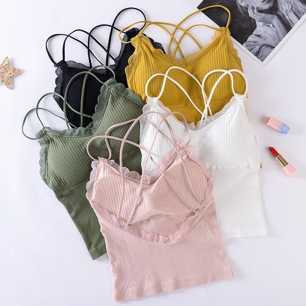 

women's shapers women tanks crop beauty back camis skinny cross strap seanmless underwear lace camisole femme, Black;white