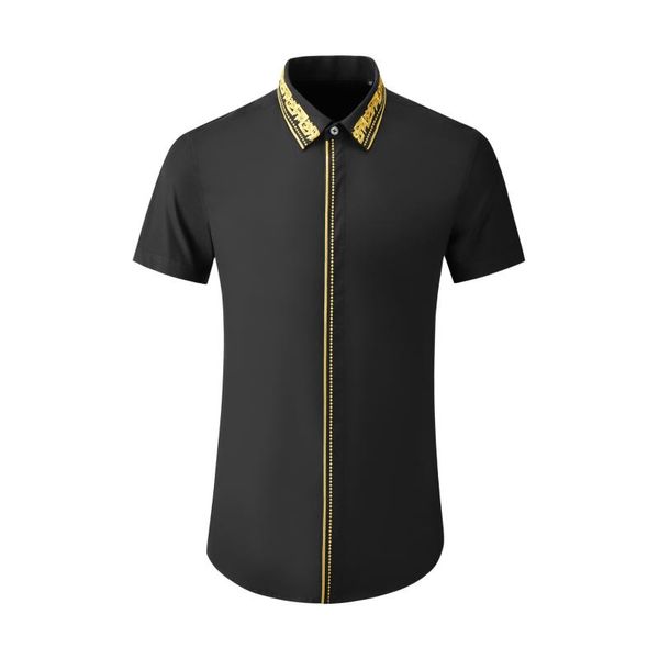 

men's dress shirts 2021summer short-sleeved floral embroidery men shirt slim-fit cotton clothing fashion trends luxury, White;black