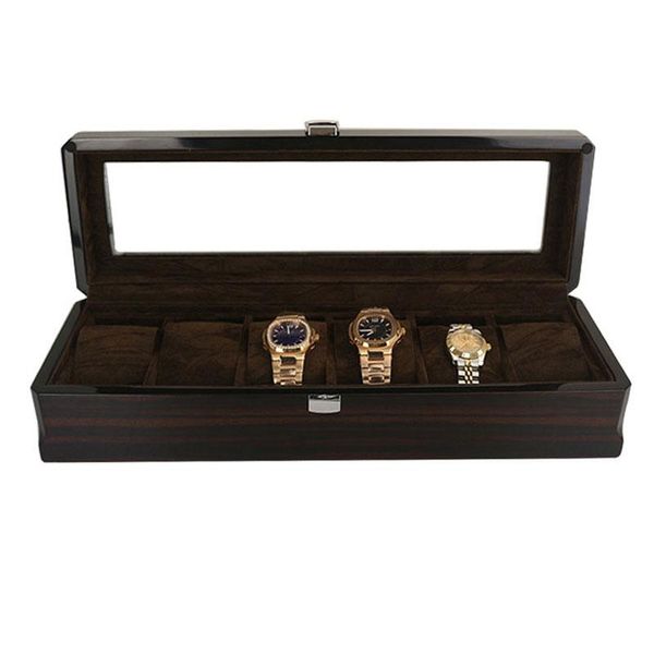 

watch boxes & cases simple solid color fashion 6 box dust-proof window rectangular wood grain packaging storage home, Black;blue