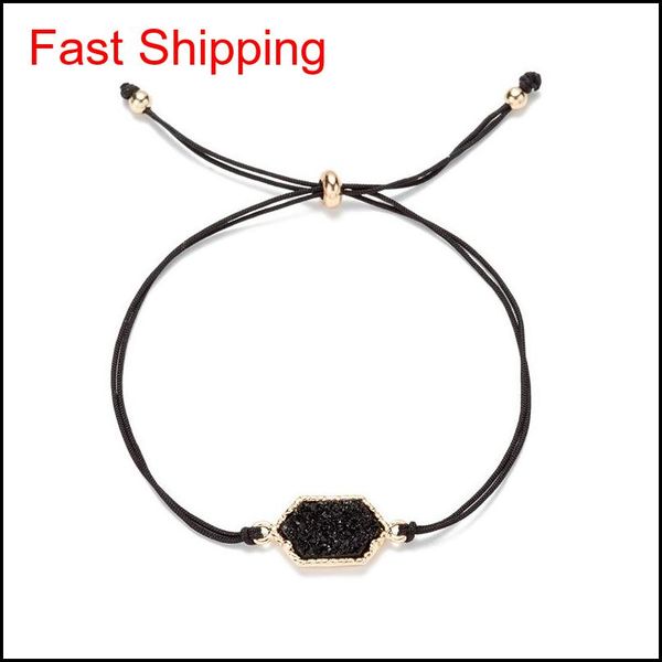 

fashion druzy stone chram bracelets for women healing geometric natural stone adjustable string rope chains qylxzw dh_seller2010, Golden;silver