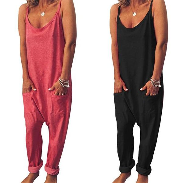 

women's jumpsuits & rompers summer clothing black pink solid spaghetti strap sleeveless romper women clothes jumpsuit overalls casual l, Black;white