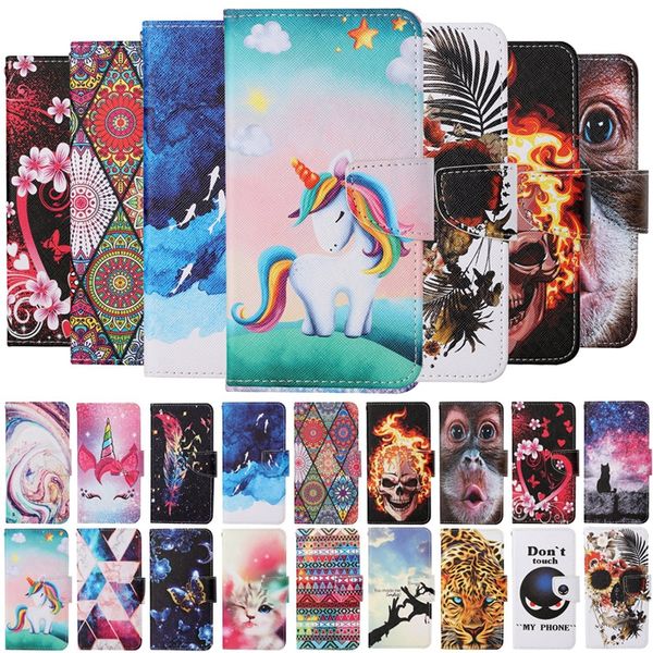 

3d cartoon wallet leather case for samsung s21 plus s20 fe note 20 ultra a42 5g a12 a52 a72 strap skull flower tribal stand cover colorful