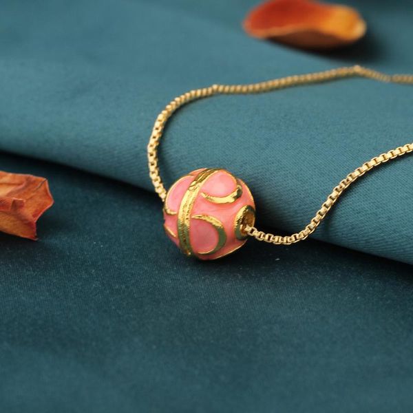 

pendant necklaces ethnic delicate cloisonne pink necklace,vintage red ball chokers necklace,chains pendants necklace for women's, Silver