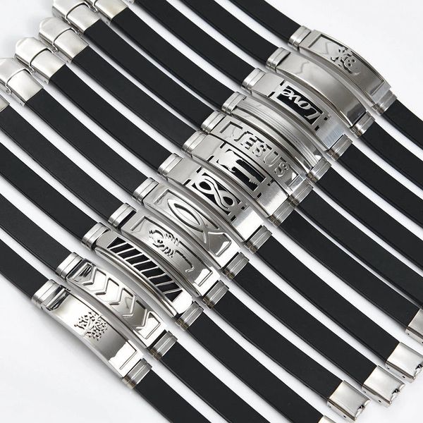 

fashion stainless steel charm bracelets bangle mix scorpion jesus skull tree of life love silicone jewelry wristbands 21cm/8.27inch, Golden;silver