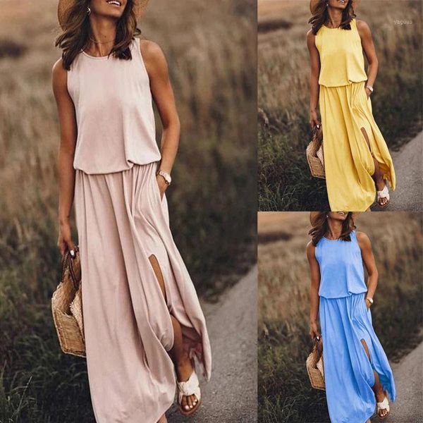 

women's cool solid beach dress round collar sleeveless split breathable summer holiday vacation soft swimwear, White;black