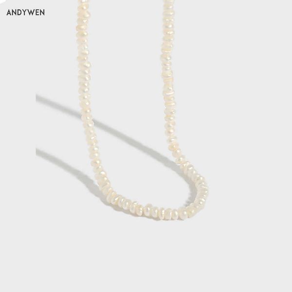 

andywen 925 sterling silver luxury pearl charm chain neckalce long women wedding collar tiny jewelry rock punk fashion