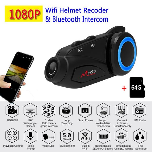 

motorcycle intercom m3 helmet group 6 riders interphone headset with 64g bluetooth wifi video recorder sony hd 1080p dvr cam