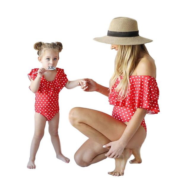 

family matching women kid mother-daughter bikini summer leopard printed off-shoulder ruffle sleeves wireless one-pieces swimsuit