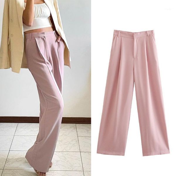 

women's pants & capris lpnvvs za women darted high waist woven straight-leg fashion pocket zip office wear female trouser formal pl315, Black;white