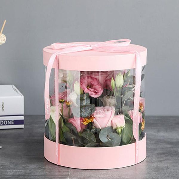 

gift wrap mini transparent flower box round tube wedding packaging bouquet florist party storage