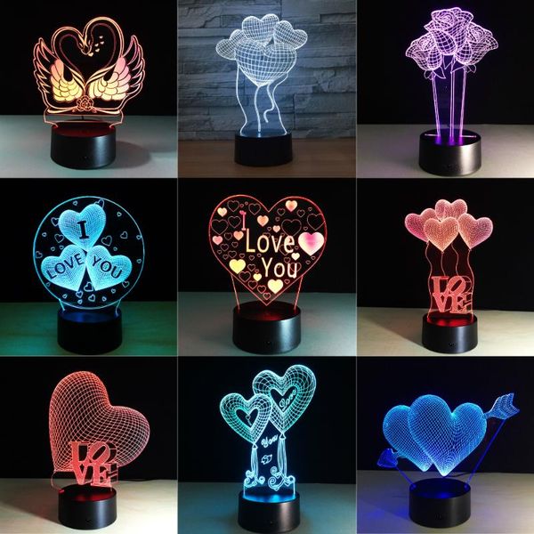 

night lights valentines day gift 3d lamp led light 7 colors table home decor bulb touch sensor luminarias for wife dropship