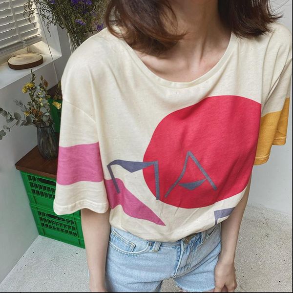 

women t shirt spring summer 2021 new t shirt fashion casual white cotton loose color printing short sleeve t shirt top