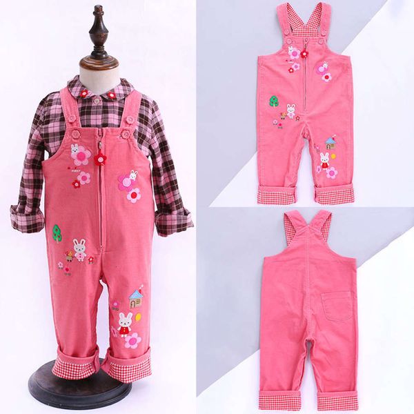 

suspenders miki children's wear girls' cartoon flower bunny corduroy trousers, Blue
